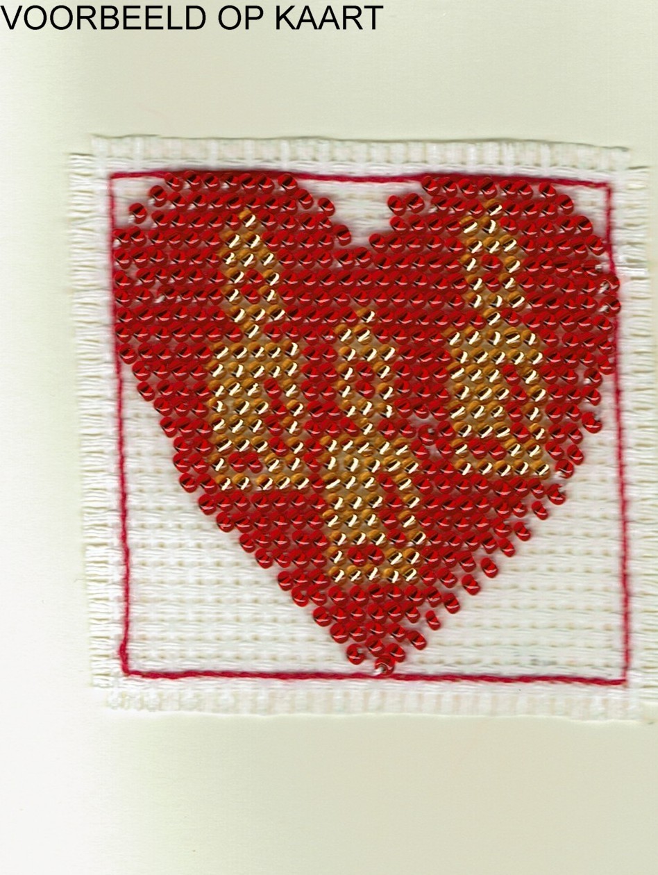 Borduurpakket kersthart 6x6cm rood/goud