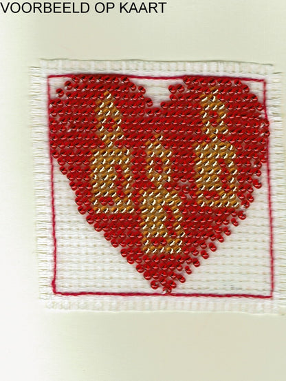Borduurpakket kersthart 6x6cm rood/goud