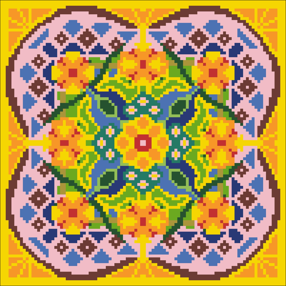 Borduurpakket geel/groen/lila 22x22cm.