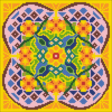 Borduurpakket geel/groen/lila 22x22cm.