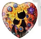 Cabochon 25mm hartvorm zwarte katten