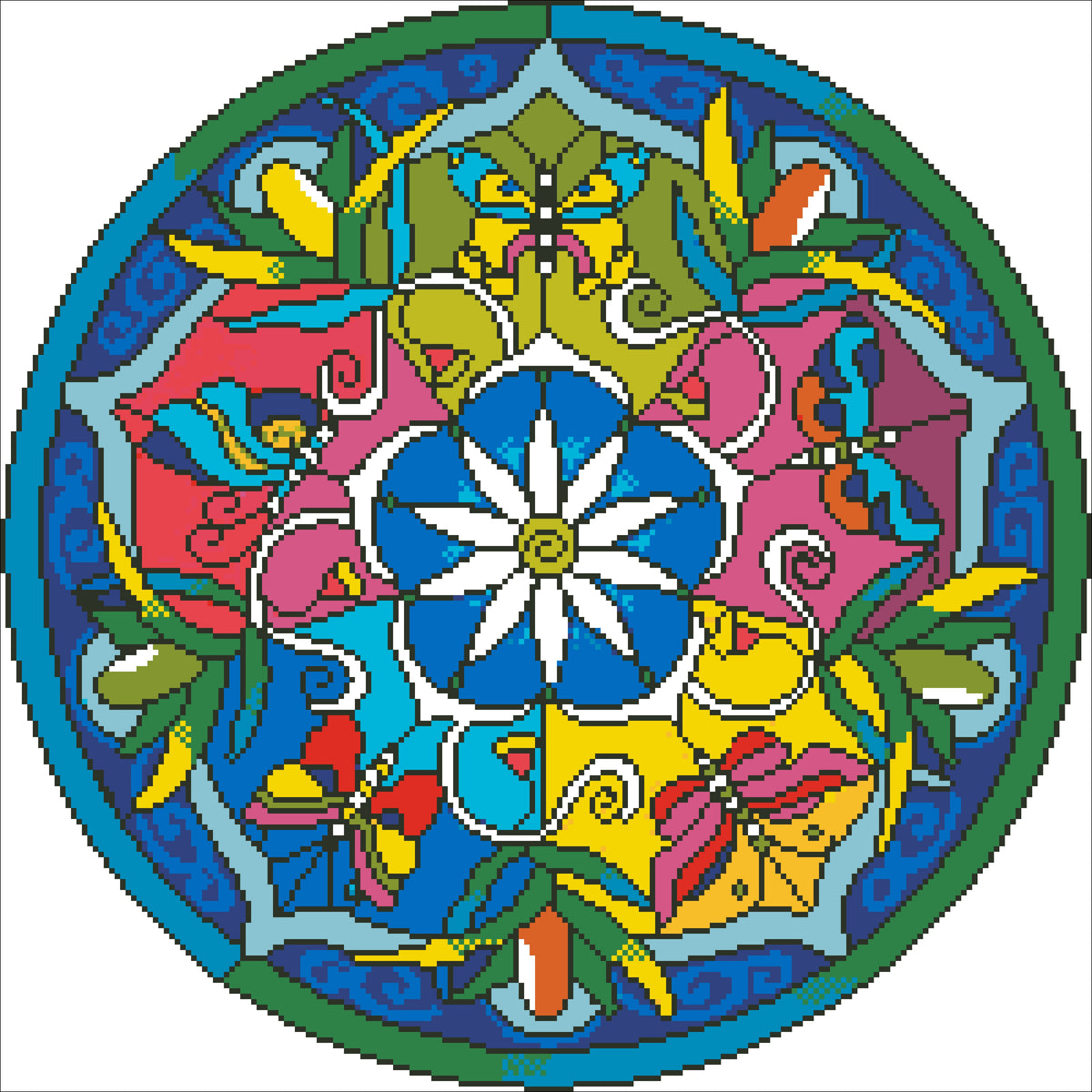 Borduurpakket kralen Mandala 44x44cm  met insecten