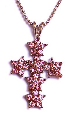 Kruis 40mm met rose strass en 40cm ketting
