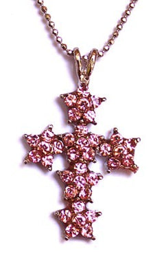 Kruis 40mm met rose strass en 40cm ketting