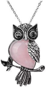 collier met uil 40x55mm pink christal