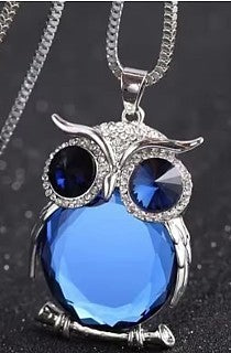 collier met uil 40x55mm blauw