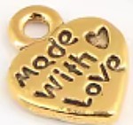 Bedel hart 10mm "Made with love" zwart+goudkl.4st.