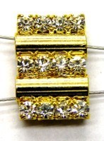 2-rij spacer 10x16mm verguld met 3rij strass 2st.