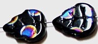 Glaskraal 12x10mm blad zwart ringen azuro 5st