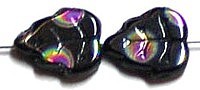 Glaskraal 12x10mm blad zwart ringen vitrail 5st