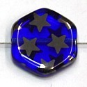 Glaskraal 17mm  blauw zilver sterren 5st.