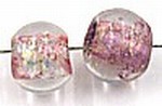 glaskraal rond 10mm grootgat rose met spikkels 5st