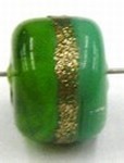 glaskraal ton 8x11mm groen/goudstreep 5st