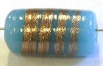 glaskraal ton 18x10mm turkoois/goudstreep 5st. UL