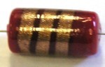 glaskraal ton 18x10mm rood/goudstreep 5st. UL