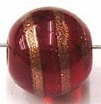 glaskraal rond 11mm rood/goudstreep 5st
