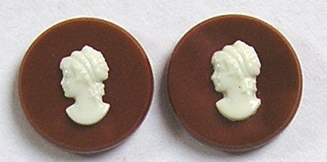 camee 20mm rond bruin/wit 2 st