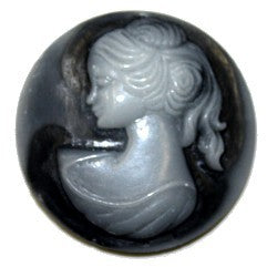 Camee 30mm rond zwart met tr.grijs vrouwhoofd p.st