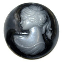 Camee 30mm rond zwart met tr.grijs vrouwhoofd p.st