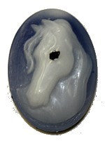 camee 25x18mm blauw met paardenhoofd p.st