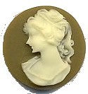 Camee 15mm rond Army/Ecru vrouwenhoofd p.st.