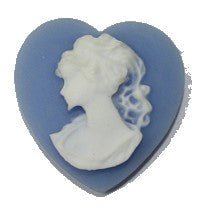 Camee hartvormig 19x18mm blauw/wit met gezicht pst
