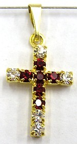 Kruisje 18x13mm goudkl. kristal/donkerrood