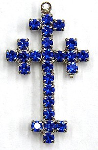 Strass kruis 35x23mm blauw p/st