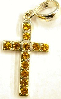 Strass kruis 40x22mm zilver met topaas