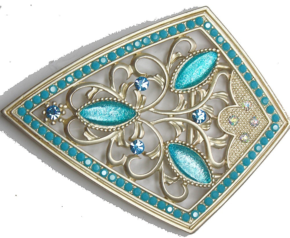 Swarovski riemgesp 9x10cm aqua/blauw voor 4cm riem