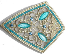 Swarovski riemgesp 9x10cm aqua/blauw voor 4cm riem