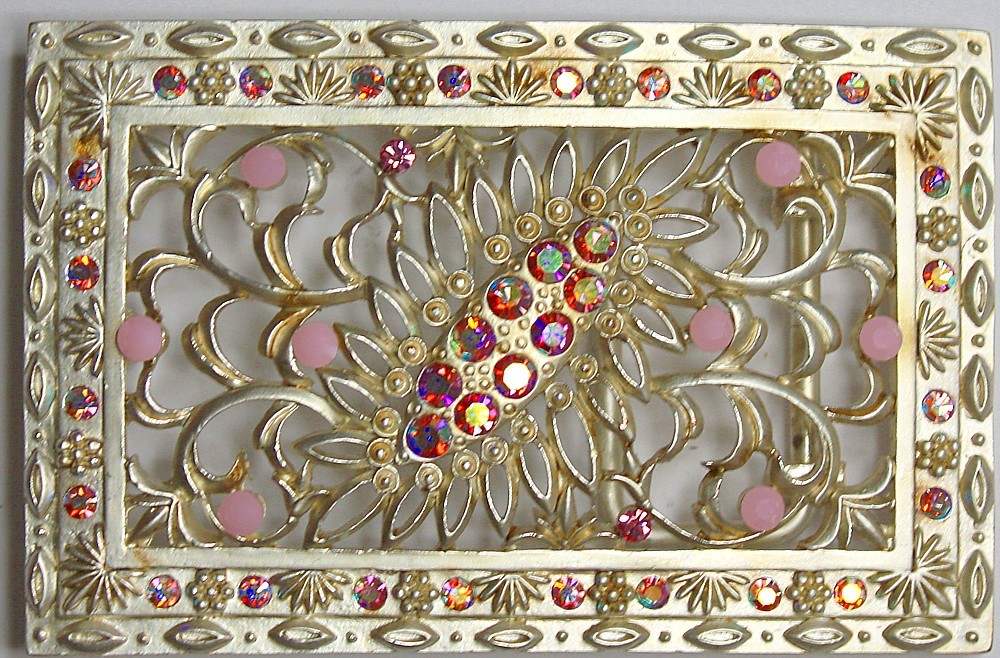 Swarovski riemgesp 6x9cm roze/fuchsia AB voor 4cm riem