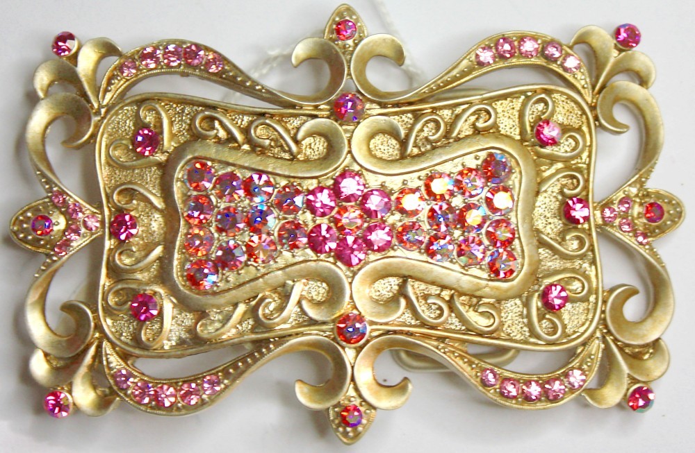 Swarovski riemgesp 6x10cm roze/fuchsia AB voor 4cm riem