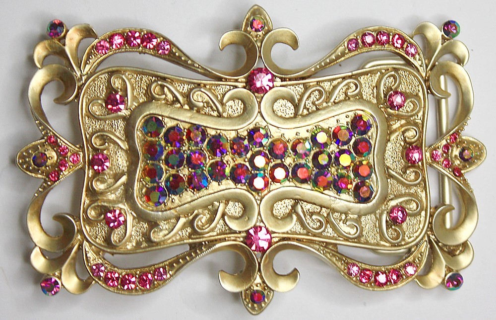 Swarovski riemgesp 6x10cm roze/multicolor AB voor 4cm riem