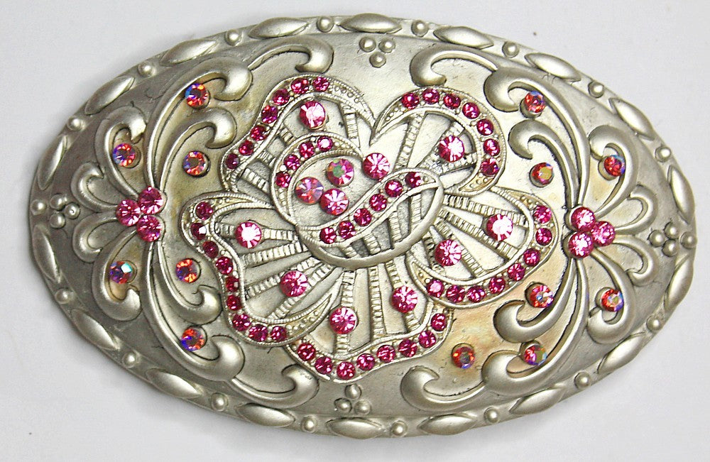 Swarovski riemgesp 6x9cm fuchsia/AB voor 4cm riem
