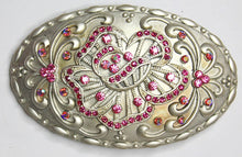Swarovski riemgesp 6x9cm fuchsia/AB voor 4cm riem