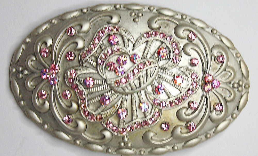 Swarovski riemgesp 6x9cm rose/AB voor 4cm riem
